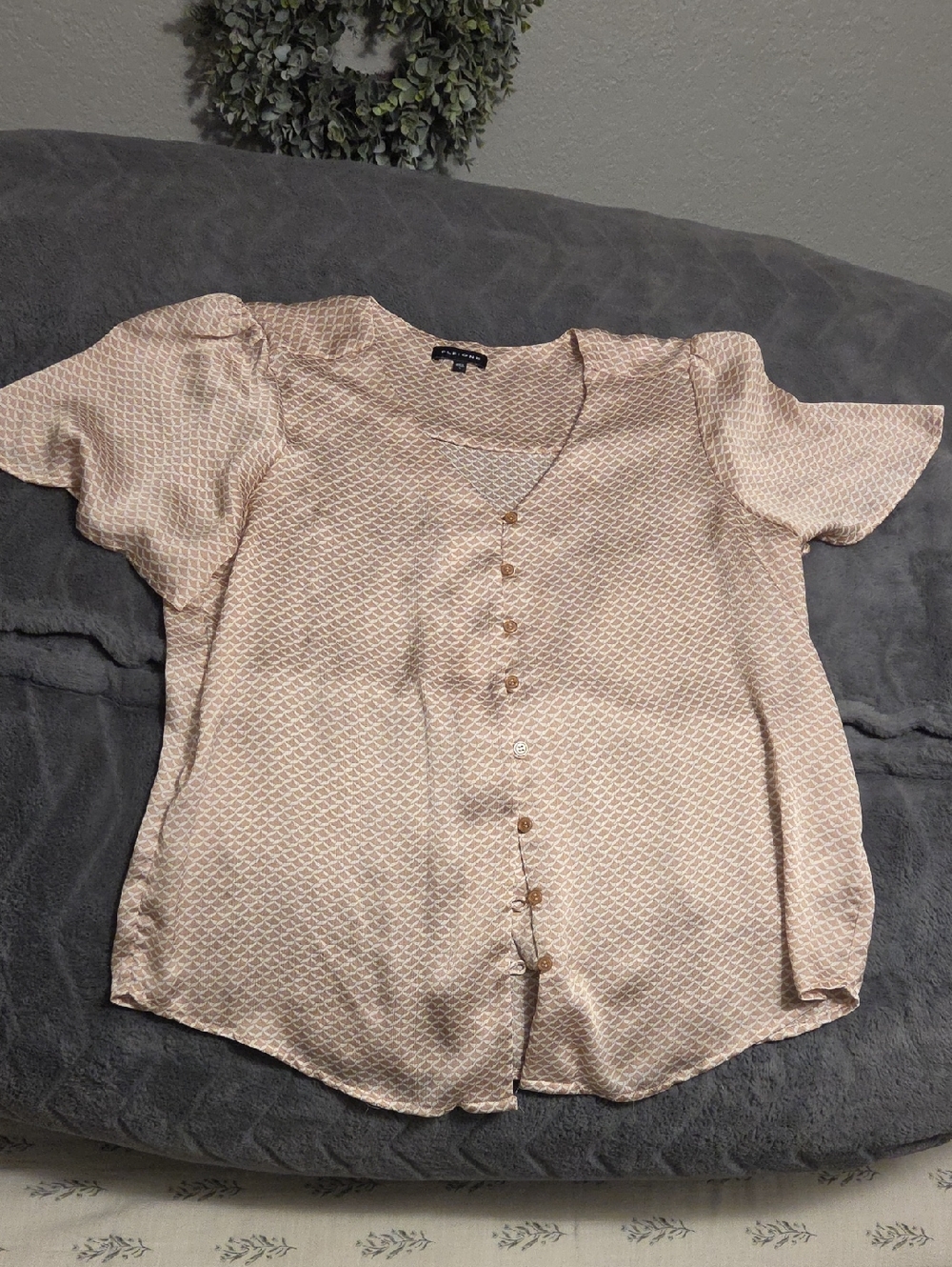 Pleione Light Pink Geometric Button-Front Blouse
